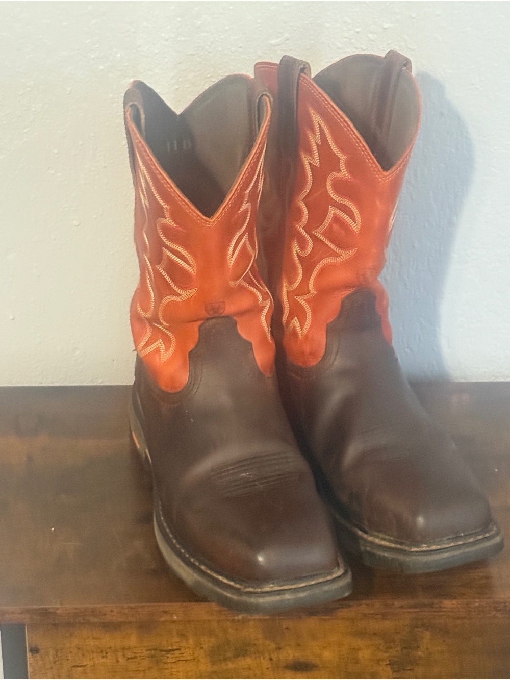 Ariat Brown Foot with Orange Shaft Western Boots size 11D